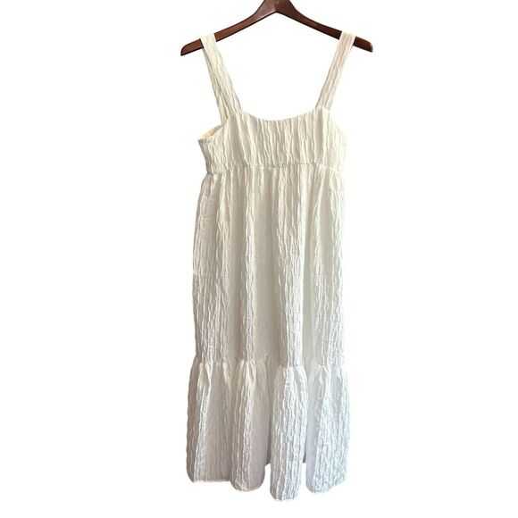 Zara Women's White Voluminous Textured Weave Midi Dress Size M - Picture 4 of 11